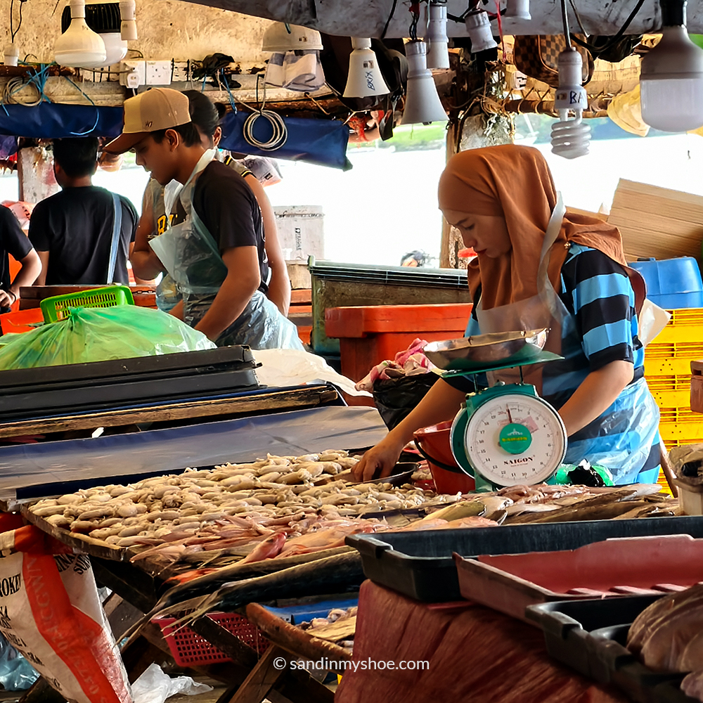 Fresh seafood on display at Kota Kinabalu fish market