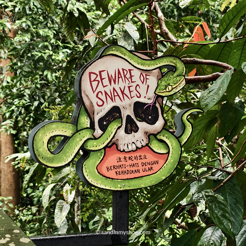 Beware of snakes sign at Sepilok’s Sun Bear Sanctuary – a quirky and useful warning in the jungle
