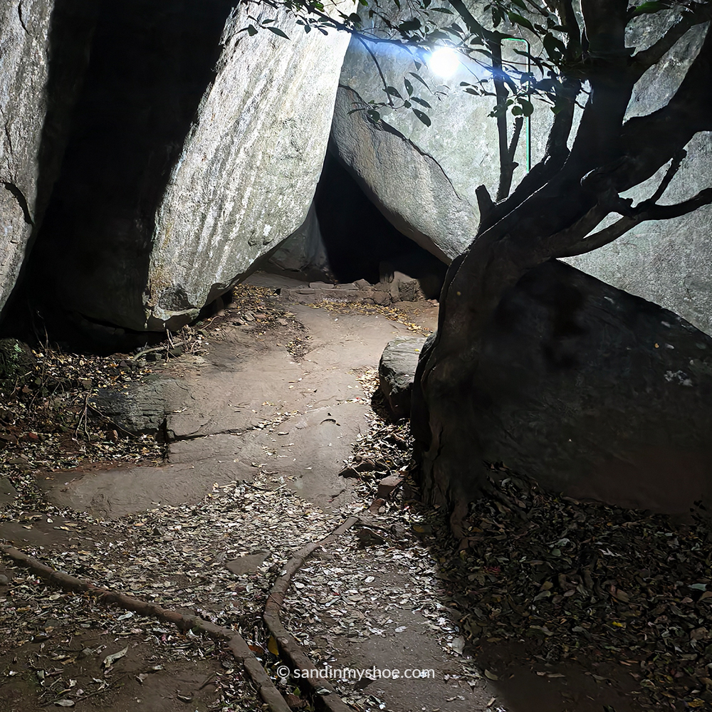 Nighttime view of Pidurangala Rock, a lesser-known part of Sigiriya hikes.