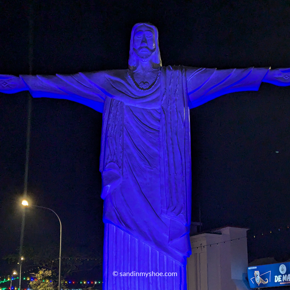 Statue of Jesus with outstretched arms in the Portuguese Settlement, resembling Rio’s Christ the Redeemer