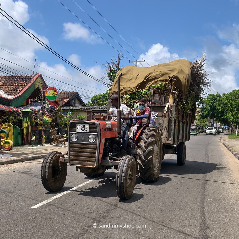 A tractor on a remote road—part of the varied traffic you’ll encounter on Sri Lanka tuk tuk routes.