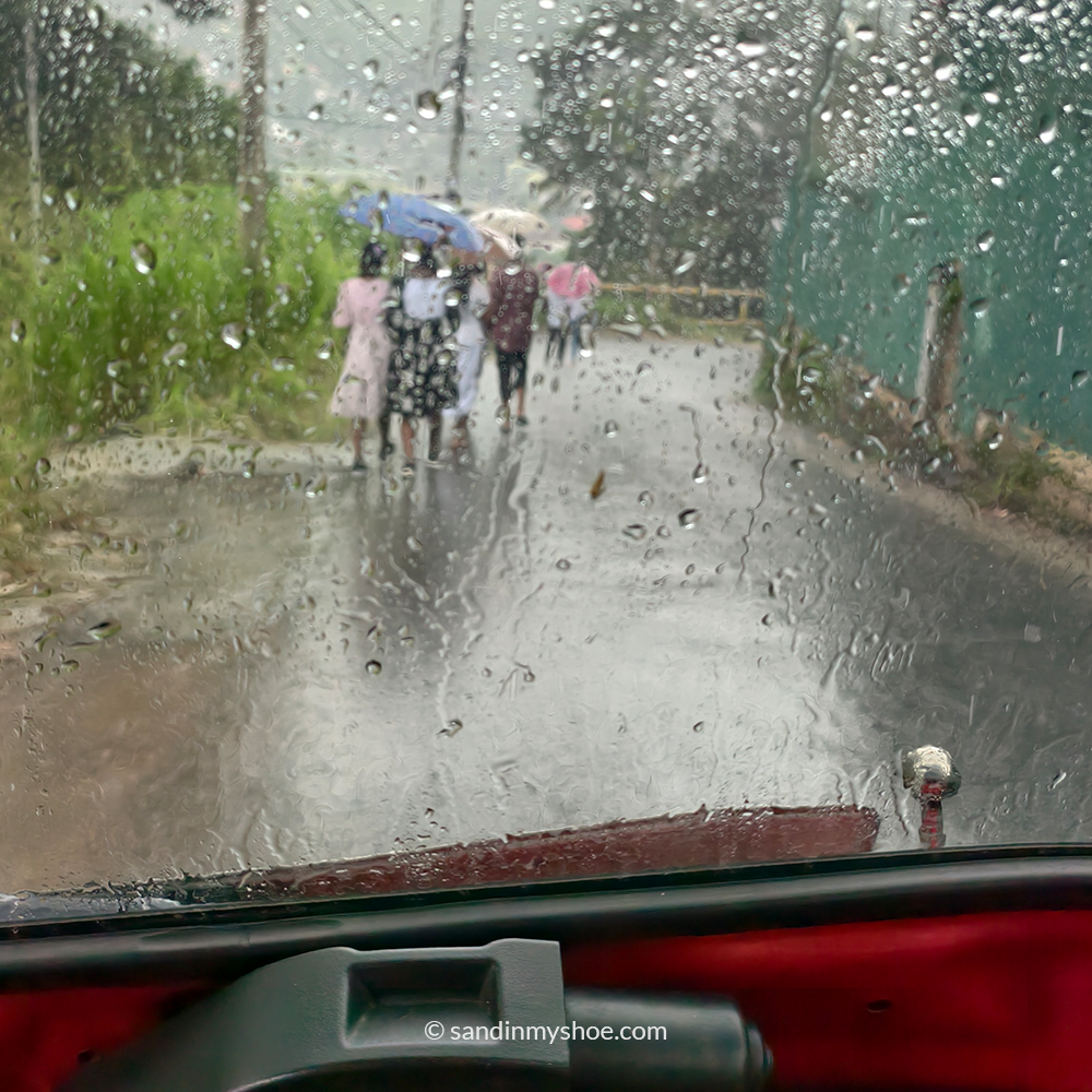 Petteri navigating his tuk tuk through tropical rain—part of the adventure on a Sri Lanka tuk tuk itinerary.