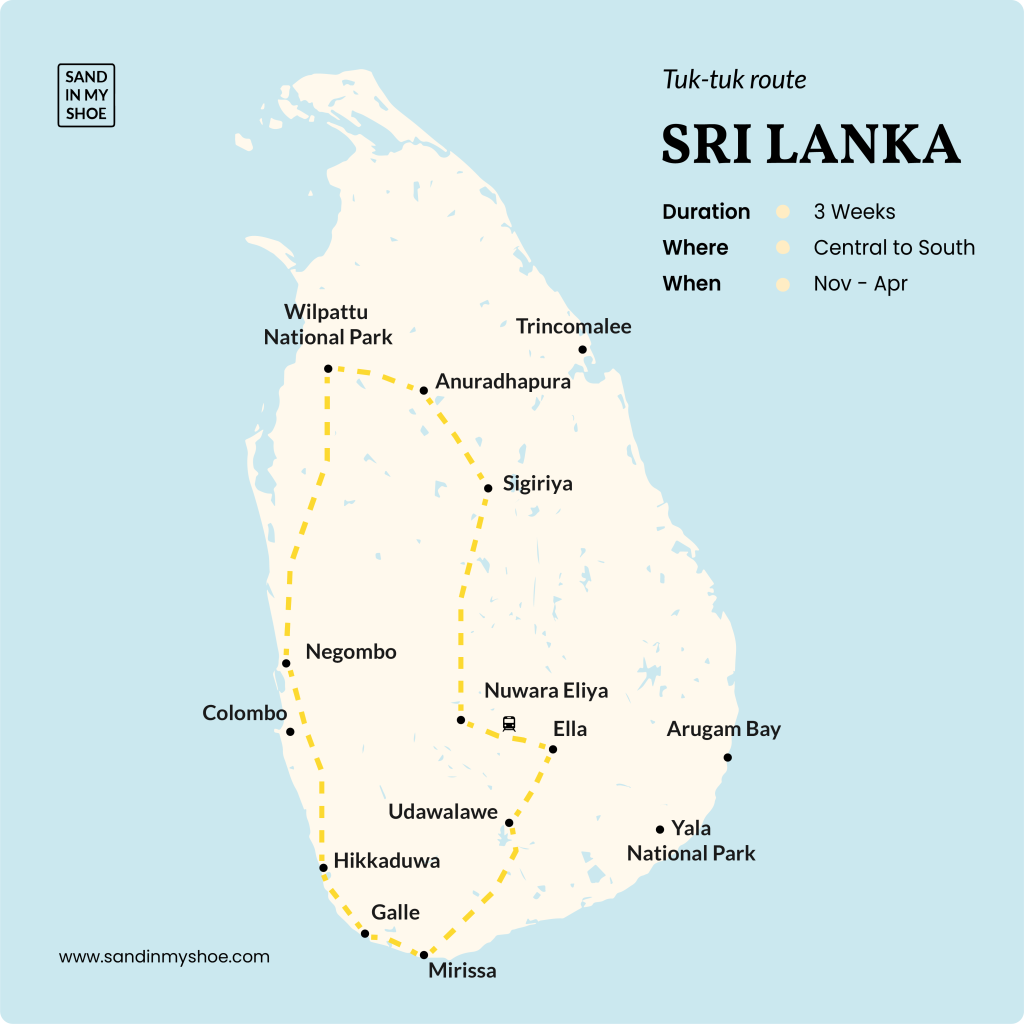 Extended tuk tuk itinerary through Sri Lanka’s cultural heartland and the laid-back eastern coast.