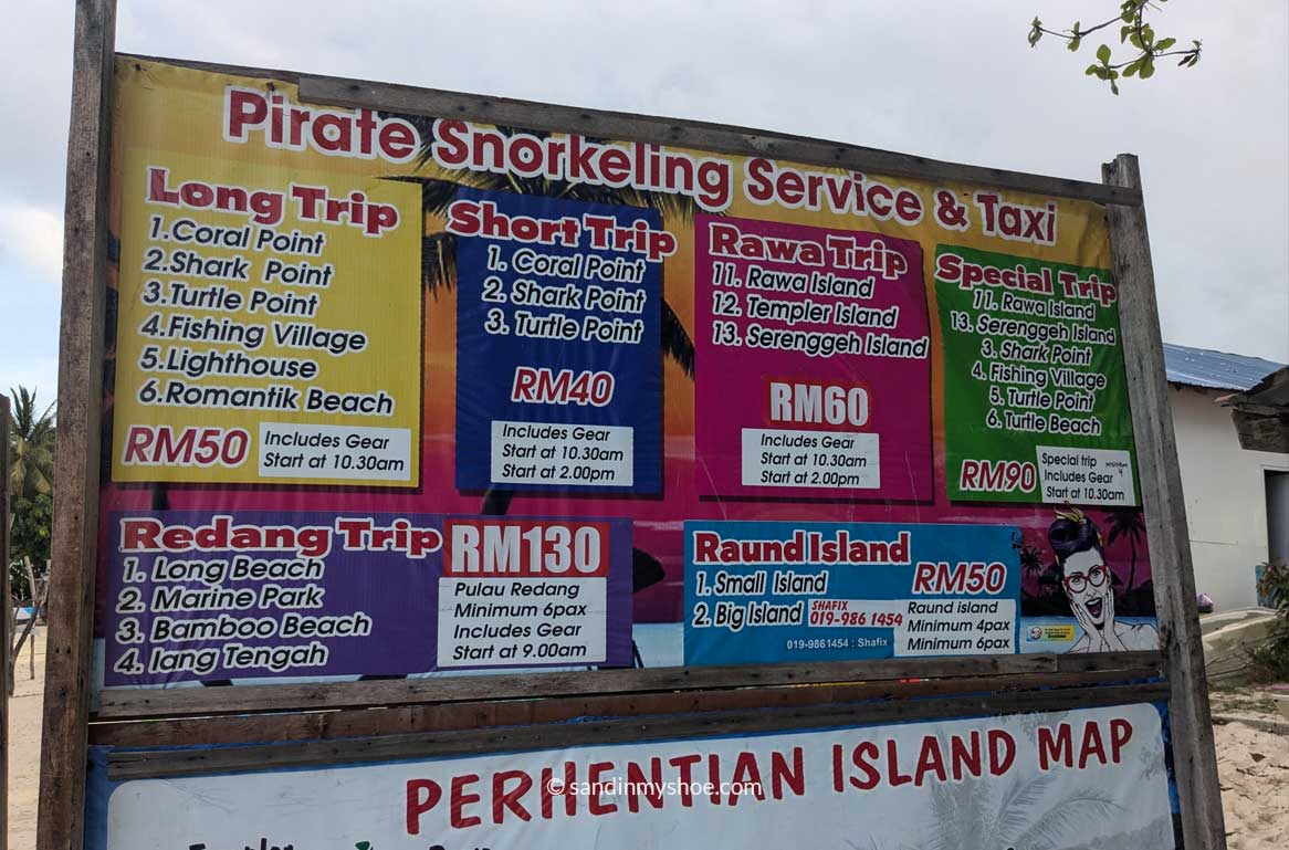 Price list of snorkeling trips in Perhentian Islands