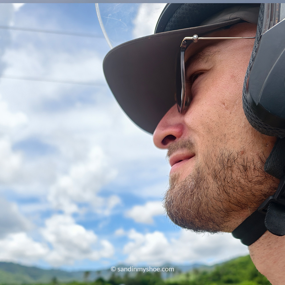 Petteri riding a motorbike — best way to see the countryside of the Philippines.