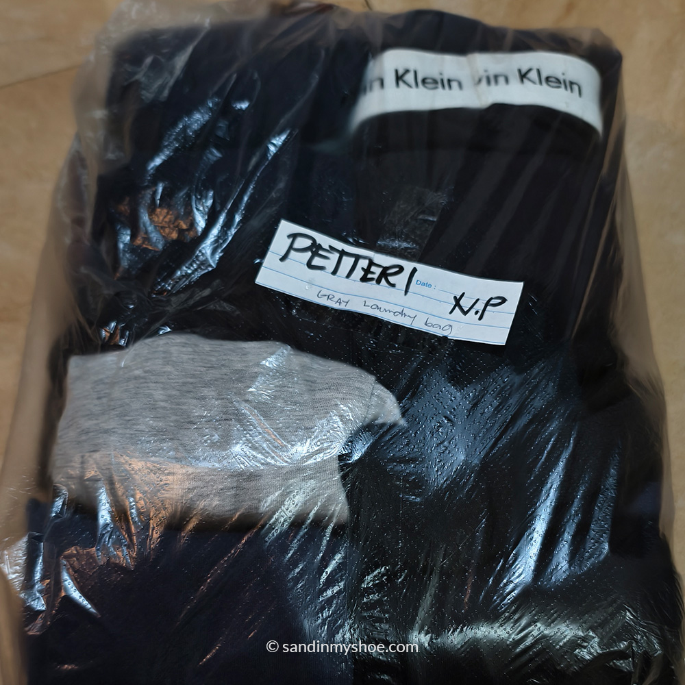 Clean laundry in a plastic bag