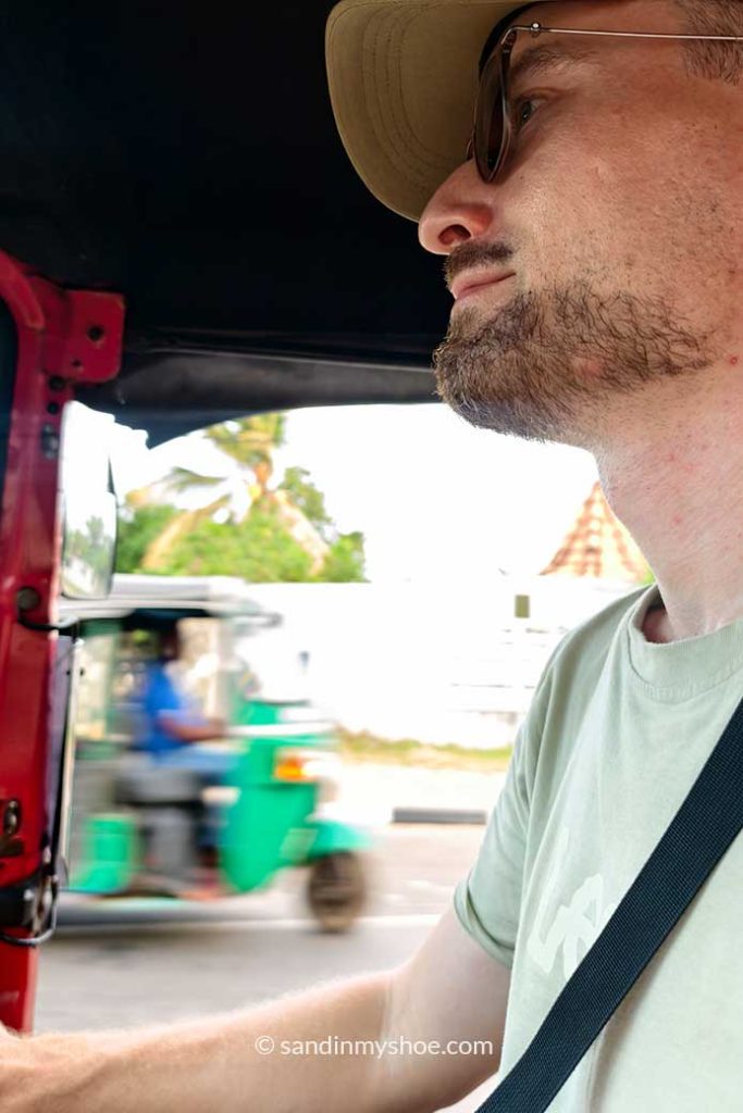 Petteri driving a tuk-tujk to Wilpattu National Park for a safari