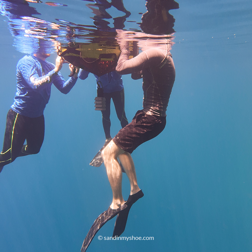 Petteri lowering his pulse with Pranayama breathing technique before freediving in Coron