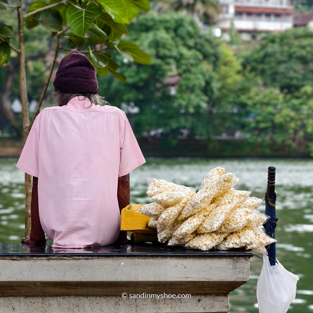 Vendor selling popcorn at Lake Kandy