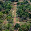 Aerial photo of Sigiriya’s water gardens and pathways, highlighting the landscape around Sigiriya town and its key things to do, places to stay, and food options.