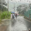 View from inside a tuk‑tuk on a rainy day, with water dripping down the windscreen, illustrating the mixed weather travellers consider when asking “Is November a Good Month to Visit Sri Lanka.