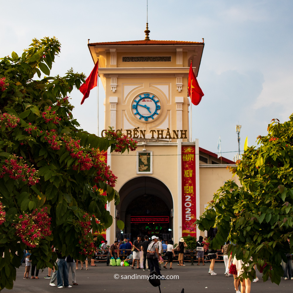 Ben Thanh Market seen from the outside, with its clock tower