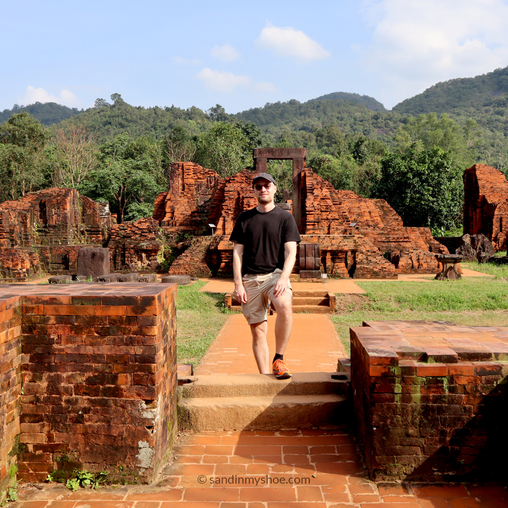 Petteri posing in front of the ancient brick towers at My Son Sanctuary, Vietnam