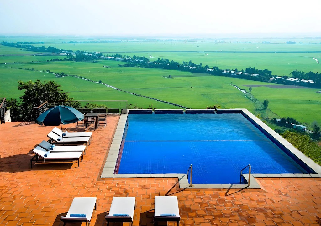 Pool area at Victoria Nui Sam Lodge in Chau Doc Vietnam