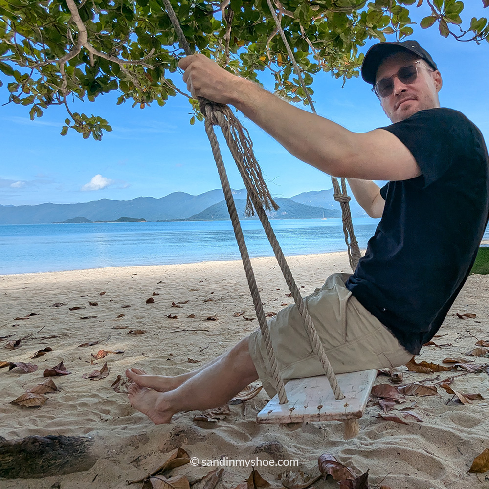 Petteri on a swing on Monkey Island in Nha Trang, one of the popular things to do in the area