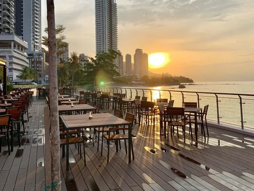 Terrace restaurant at Hompton by the Beach Penang located next to the beach with ocean views.