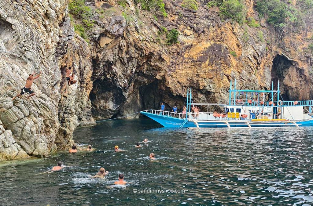 Cliff jumping during the boat expedition.