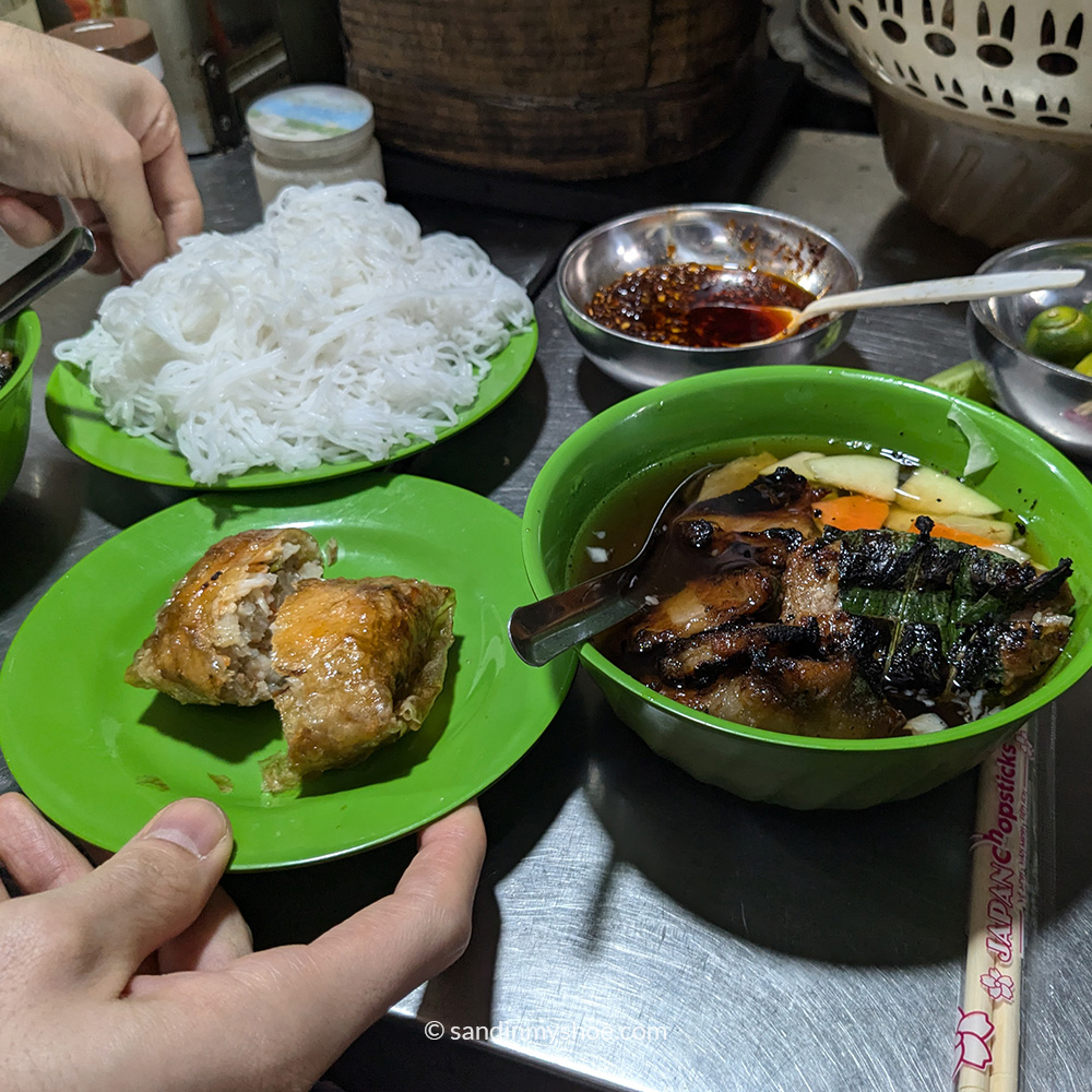 mix of streetfood in a local restaurant in hanoi