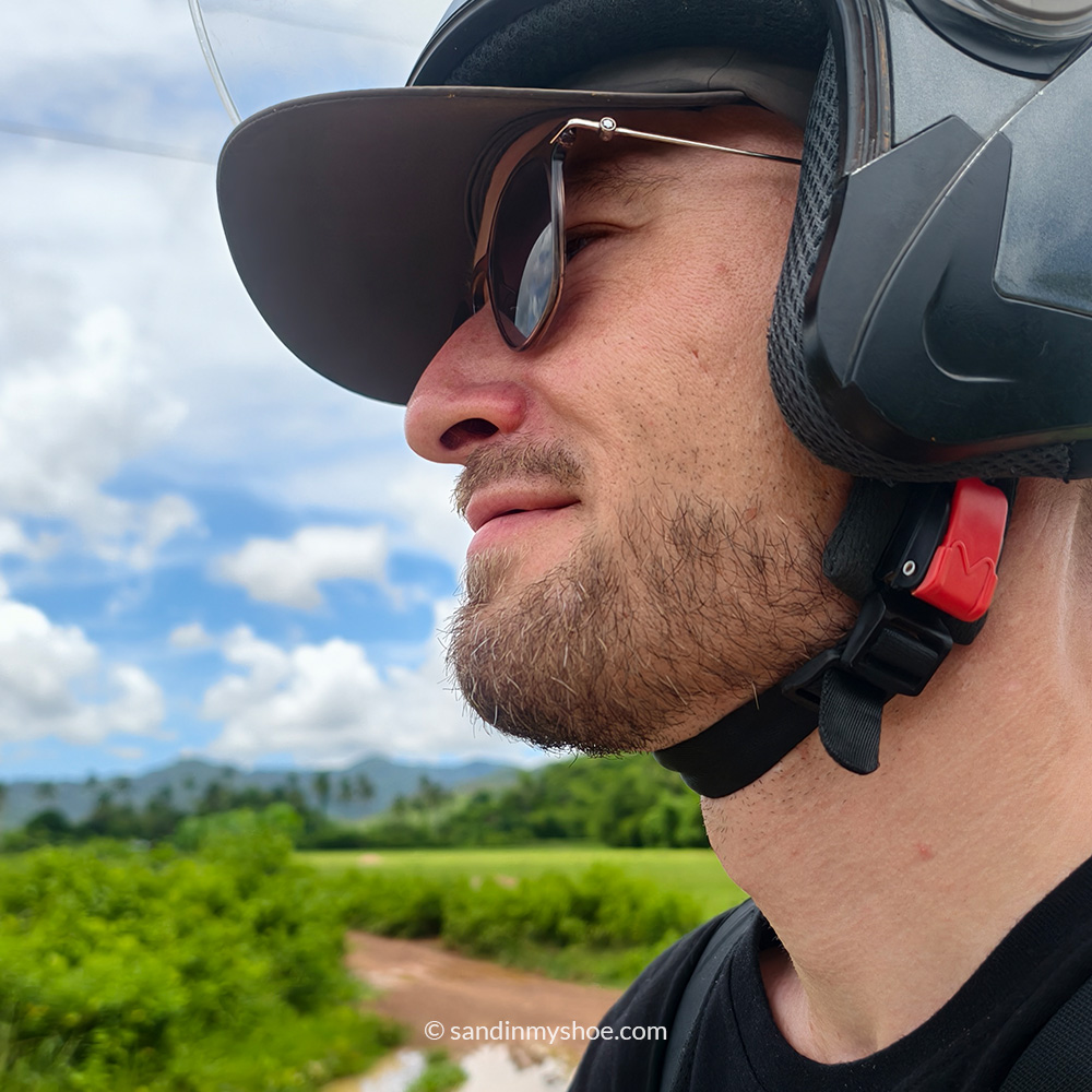 Petteri riding a motorbike in northern Palawan, Philippines.