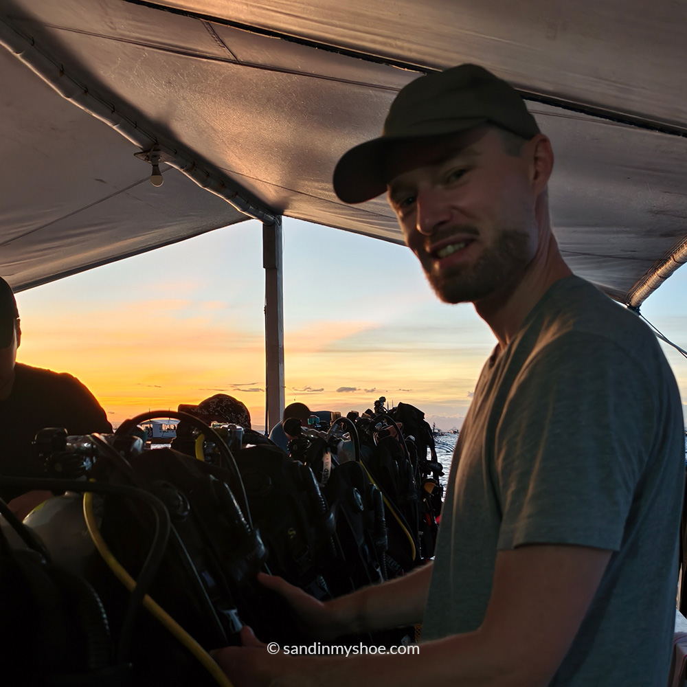 petteri checking his diving gear.