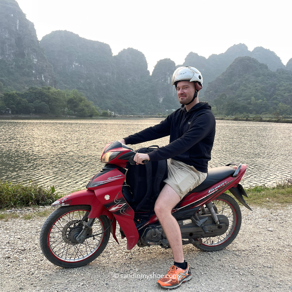 Petteri on a motorbike in Ninh Binh, Vietnam.