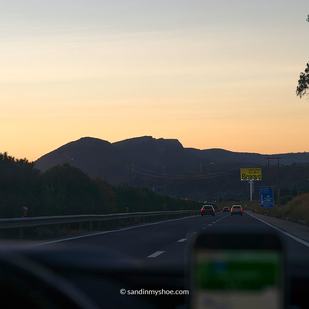 Image taken inside the of evening traffic on the way from Marvão to Lisbon.