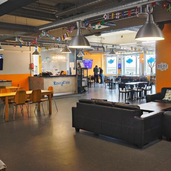 Reception area at CheapSleep Helsinki.