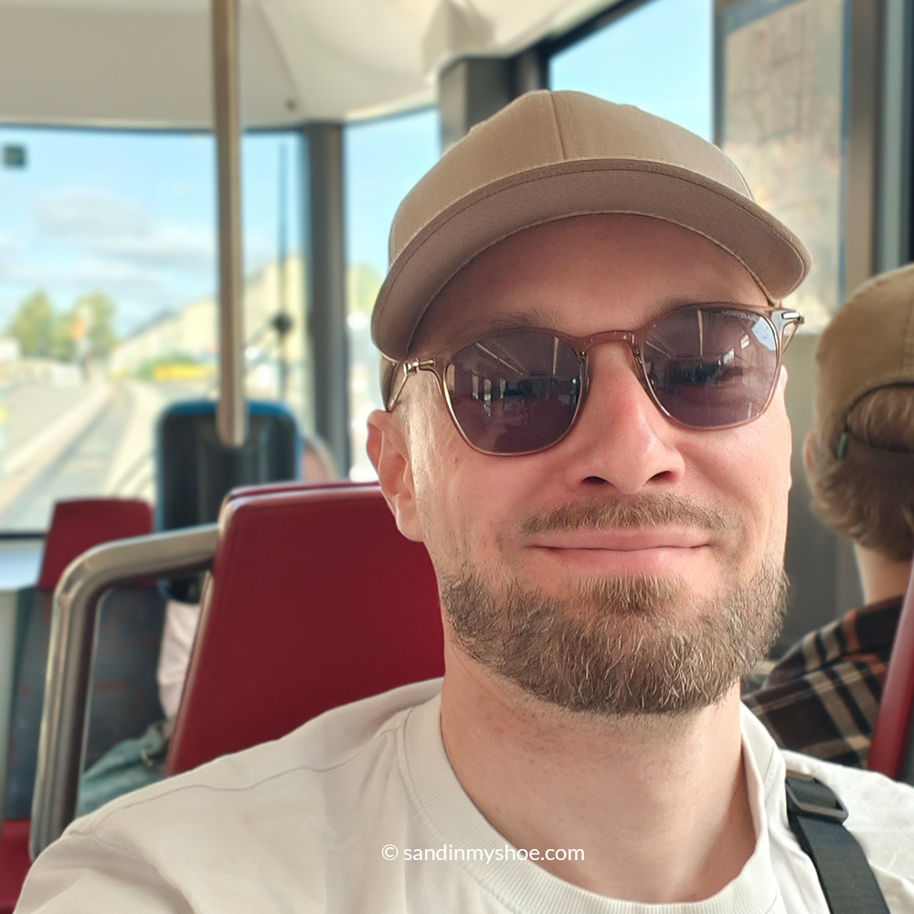 Petteri on a tram in Helsinki.
