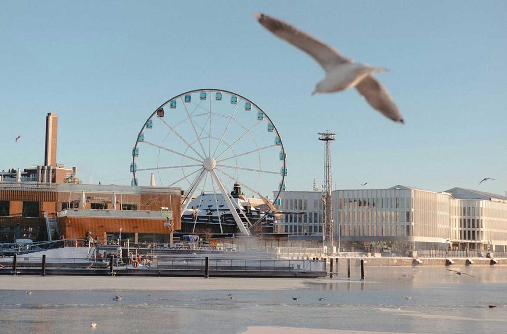 Allas Pool and Skywheel in Helsinki during winter.