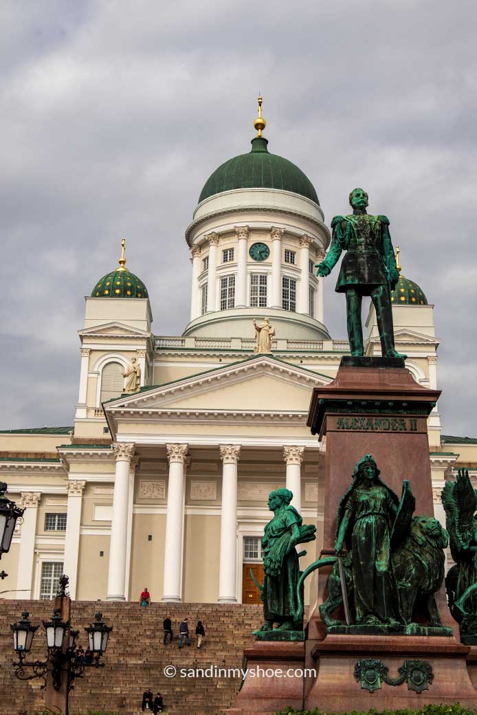 Tuomiokirkko with the statue of Alexander II on senate square in Helsinki.